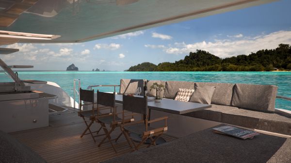 Arista Marine 18m power catamaran aft deck