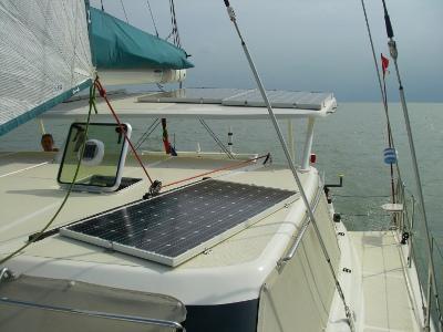 Manufacturer Provided Image: GreenCat 445 with solar panels on saloon and bimini
