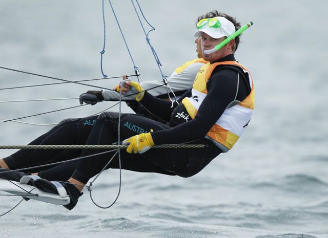 Australian 49er sailors wear snorkel