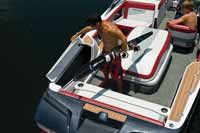 Underneath the gunwales are carpet-lined lockers called "saddlebags."