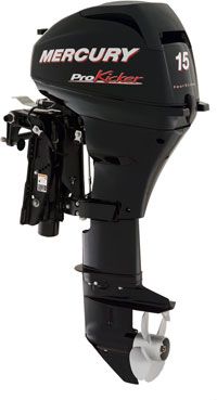 The four-stroke Mercury 15 ProKicker weighs 45 pounds less than the Evinrude E-TEC 15.
