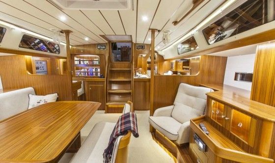The saloon shows a high quality of workmanship and will provide plenty of crew comfort on and off the high seas.