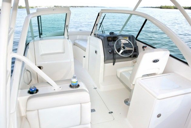 A photo of the Pursuit DC 265's forward seating area.