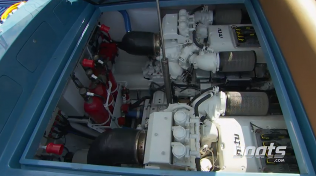 Twin, 1,600-horsepower MTU diesels sit tucked away in the engine room, waiting to get down to business.