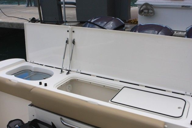 A large livewell and spacious fish box are stealthily hidden in the transom by a set of clever lids. Photo by Gary Reich
