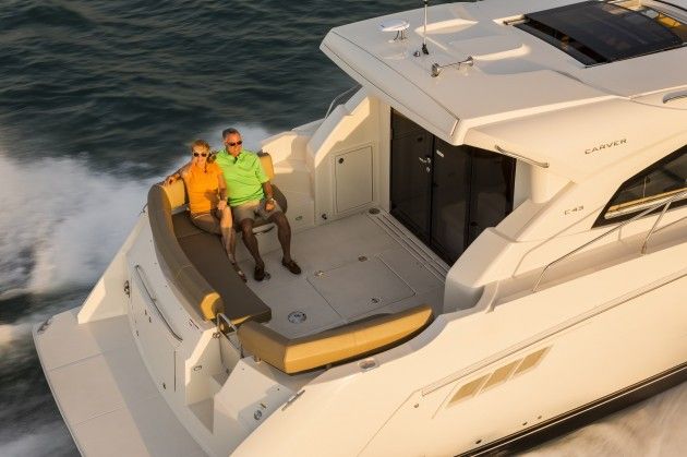 There's a ton of outside spaces on the Carver C43, but you'll have the most fun in the aft cockpit and on the huge swim platform. Photo courtesy of Carver
