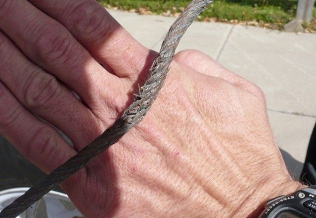 Wire rope made of steel eventually degrades and produces hand-mangling barbs.