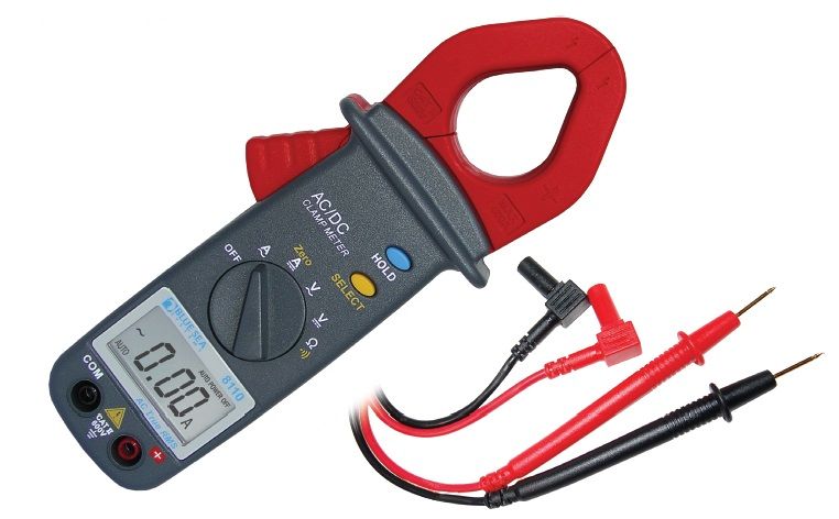 The Blue Sea 8110 is a self-ranging multimeter with a clamp that makes it easy to measure ampere flow in a DC circuit. Photo courtesy of Blue Sea.