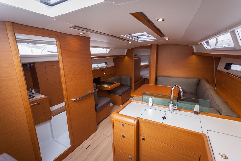 At Cannes, boats.com tested the three-cabin, two-heads version of the 419. Photo by Diego Yriarte.