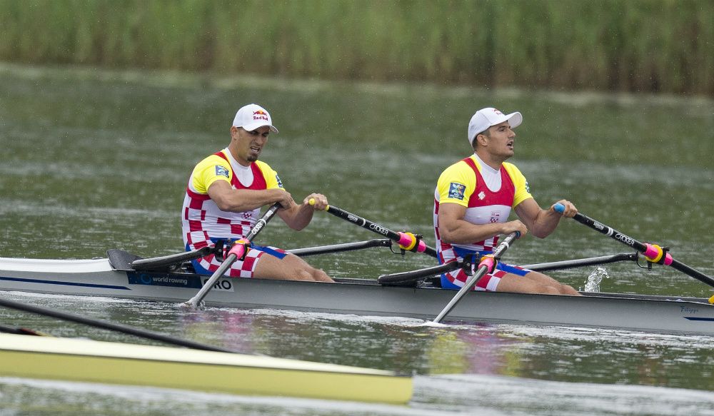 Croatian Double Scull brothers Valent and Martin Sinkovic are a well-coordinated duo who have been rowing together a long time. They’re shown here having crossed the finish line at the World Cup II regatta in Lucerne, where they won gold. Photo courtesy of USRowing.