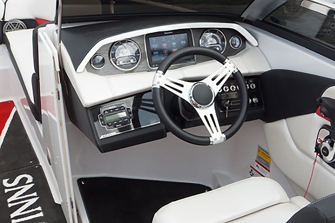 The helm is laid out for flush-mounted electronics, which isn’t always the case on bowriders and runabouts.