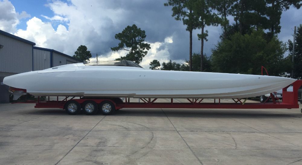 Owned by a well-known former offshore and current drag boat racer, this 50-foot Mystic is the first to be powered by Mercury Racing 1550/1350 engines and should run close to 170 mph.