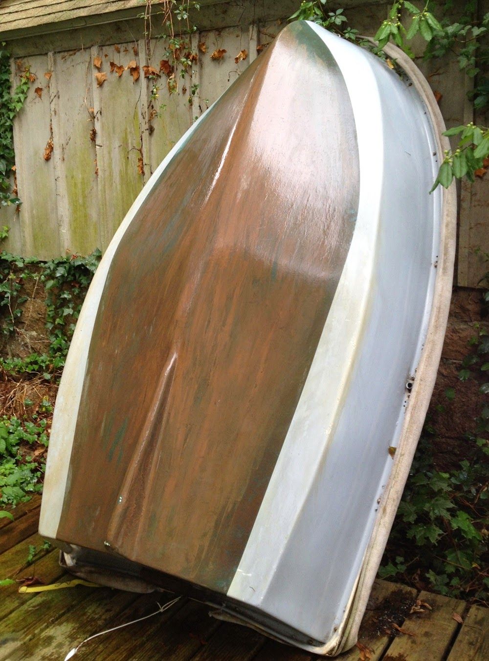 The Coppercoat treatment, usually reserved for bigger, better craft: four coats of epoxy laden with copper powder.