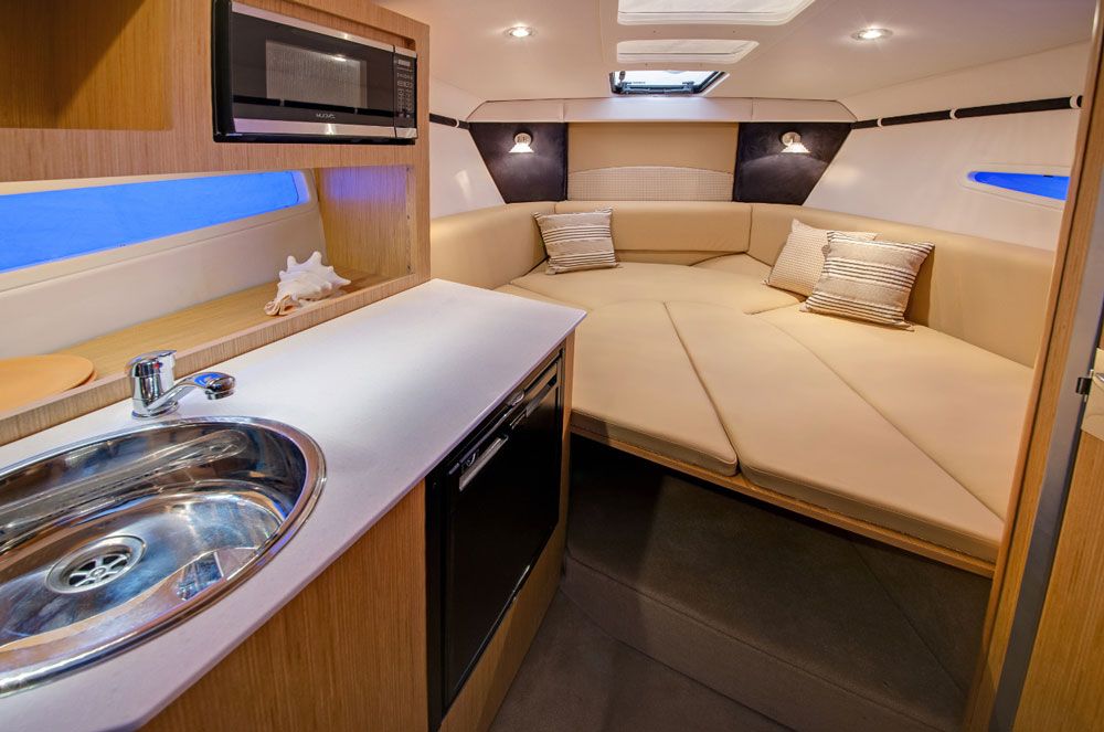 You can tell at a glance, the mid-cabin berth on the GS 259 is significantly larger and roomier than a pocket cruiser usually provides.