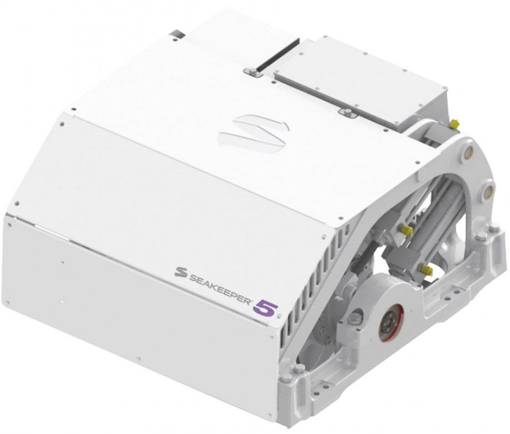 Installing a Seakeeper gyroscopic stabilizer is actually not much different from installing a generator; the Seakeeper 5 you see here weighs 790 pounds and requires an area less than three feet by three feet with a depth of just over two feet, yet can stabilize a boat up to 20 tons.
