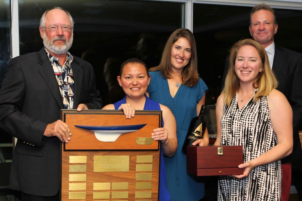 MPYC Commodore David Duncan and Shields Class president Eric Anderson with three of the four top Monterey drivers at the Nationals: LT Tina Pryne (4th), Arianne Rettinger (9th), and Ashley Hobson (6th).