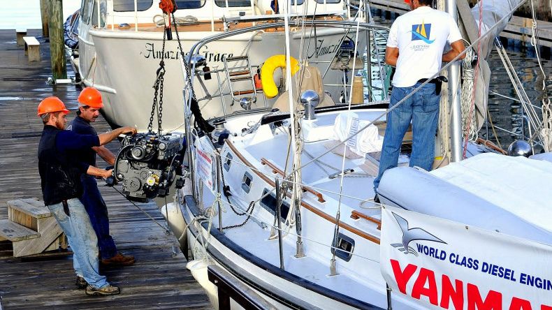 Repowering with diesel can make sense for boats that need more torque and reliability for voyaging, or that have older gasoline engines that need replacing. Photo courtesy of Oldport Marine Services.