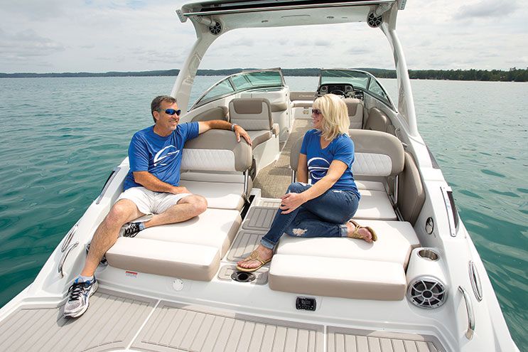 Shifting the outboard aft gives designers a whole new way to utilize the stern of the Crownline E29 XS.