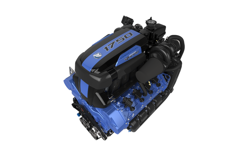 The most powerful engine offered by Mercury Racing, the 1750, is a racing engine that does not come with a warranty.
