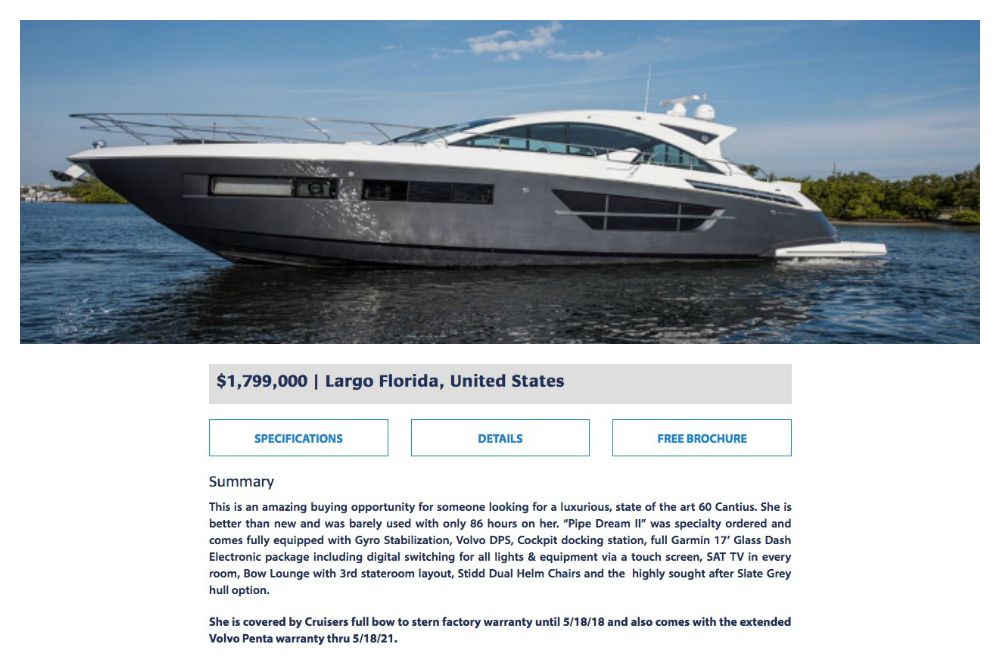 This 60 Cantius listing in 2017 highlights installed options that help the boat stand out from the competition, which includes new 60s.