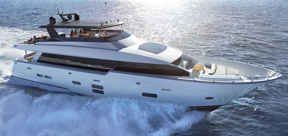 The Hatteras 90 is the newest model in the builder’s Motor Yacht series, which offers larger models than its Convertible and Express series.