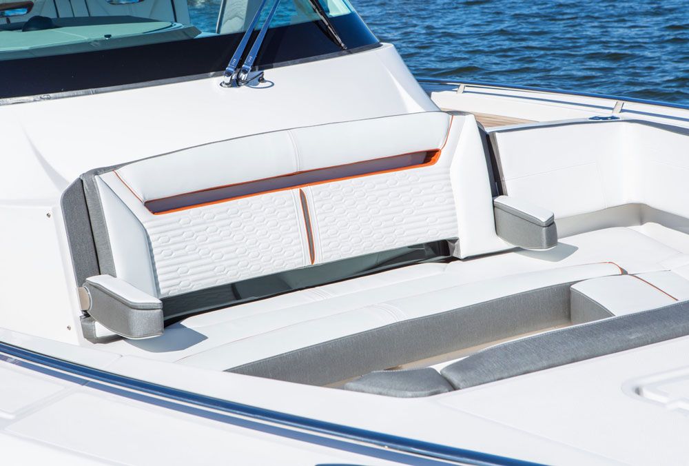 Adding a bow cockpit to a boat of this size does cut down on cabin space, but gives the boat’s fun-in-the-sun factor a huge boost.