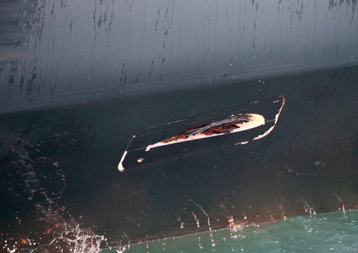 Der gebrochene Steuerbord-Foil auf Hugo Bosss. Foto: Jean-Marie Liot/DPPI/Vendee Globe