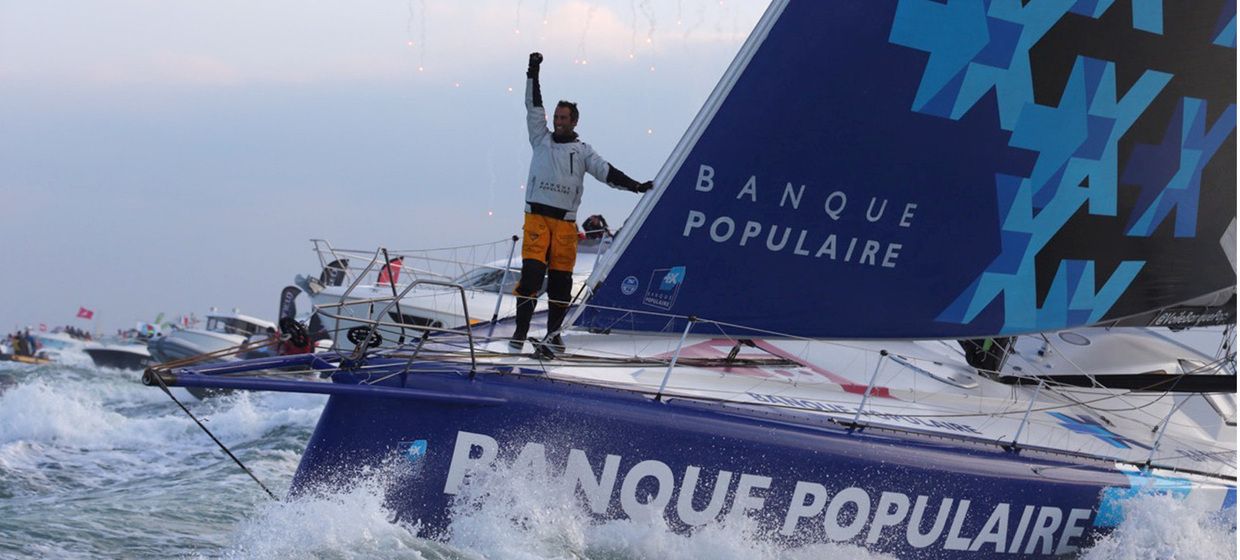 Armel Le Cléac'h beim Zieldurchgang . Foto: Oliver Blanchet/DPPI/Vendee Globe