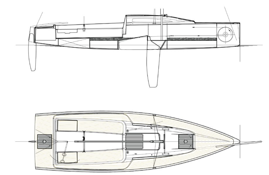 JK28. Das 225 Kilogramm schwere Ballastschwert wird über einen Schotzug aufgeholt. Dafür ist im Bug ein Magic-Wheel eingebaut