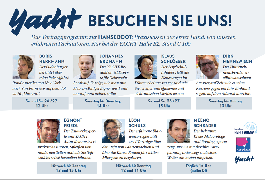 Das Programm am YACHT-Stand in Halle B2, C 100
