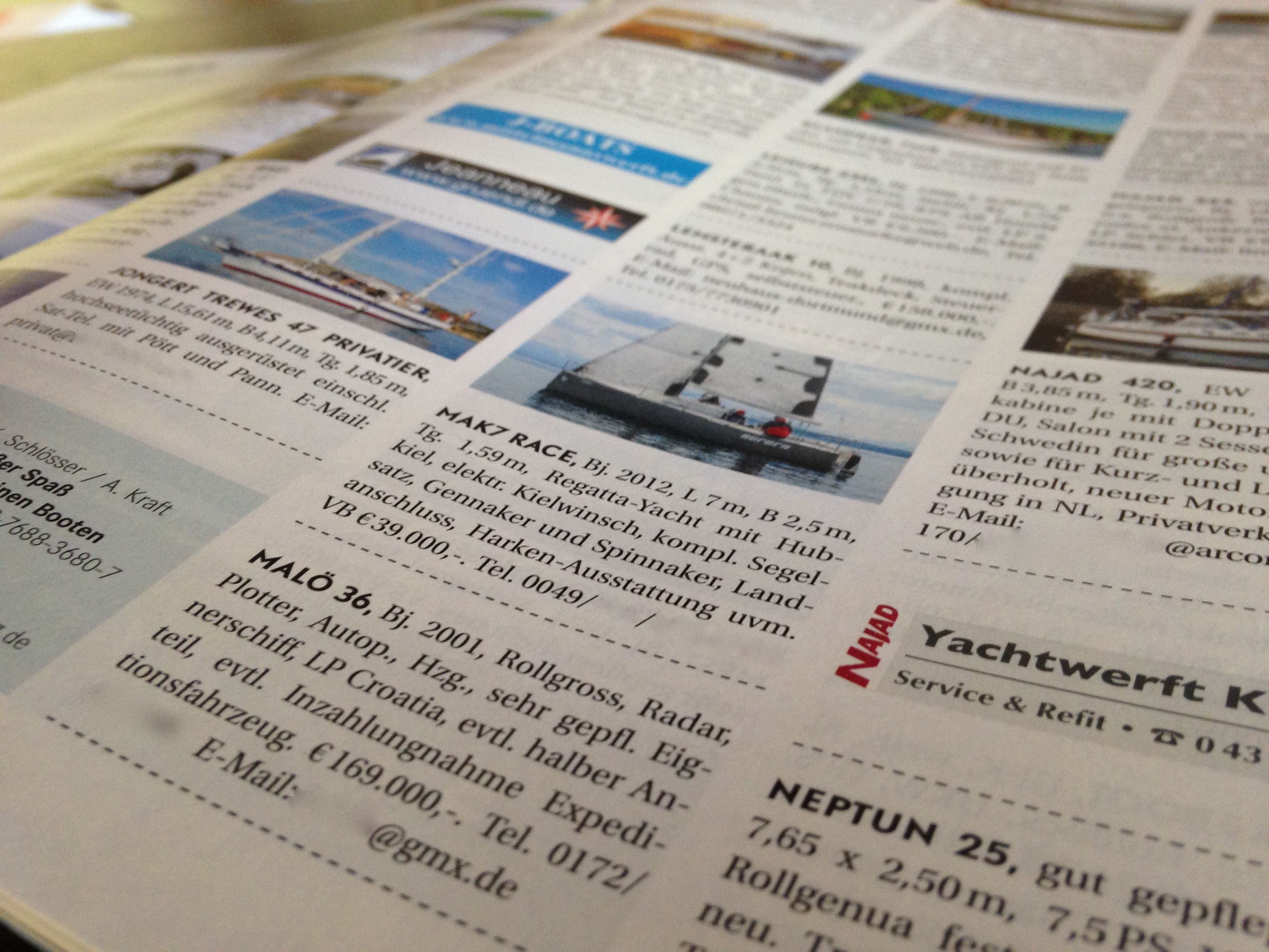 Alt, aber gut: Kleinanzeigen in einem führenden Wassersportmagazin werden von einer sehr genau definierte Zielgruppe gelesen