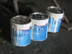 bottom-job-1940 Five coats used most of these three gallons of top-of-the-line Trilux 33 bottom paint.