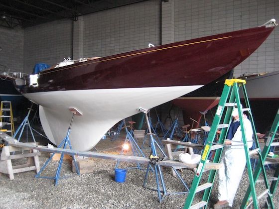 bottom-job-1941 With topsides and bottom freshly painted, Norwegian Wood looks good at age 50. A party might be in order this summer.
