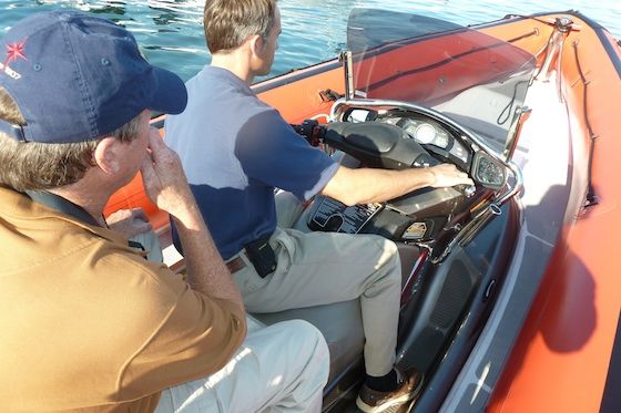 protector-jet-17071 Andrew at the steering station of the Yamaha Waverunner, which has a four-cylinder, four-stroke engine with electronic fuel injection.