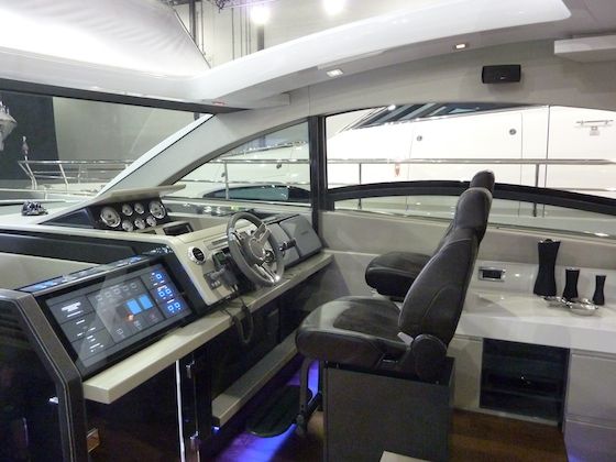 targa-58-9190 The helm station offers control and fresh air. Note the front of the 3-meter starboard side window in retracted position.