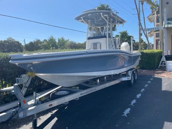 Ranger 2660 Bay 2024 Ranger 2660 Bay boat on trailer in driveway.