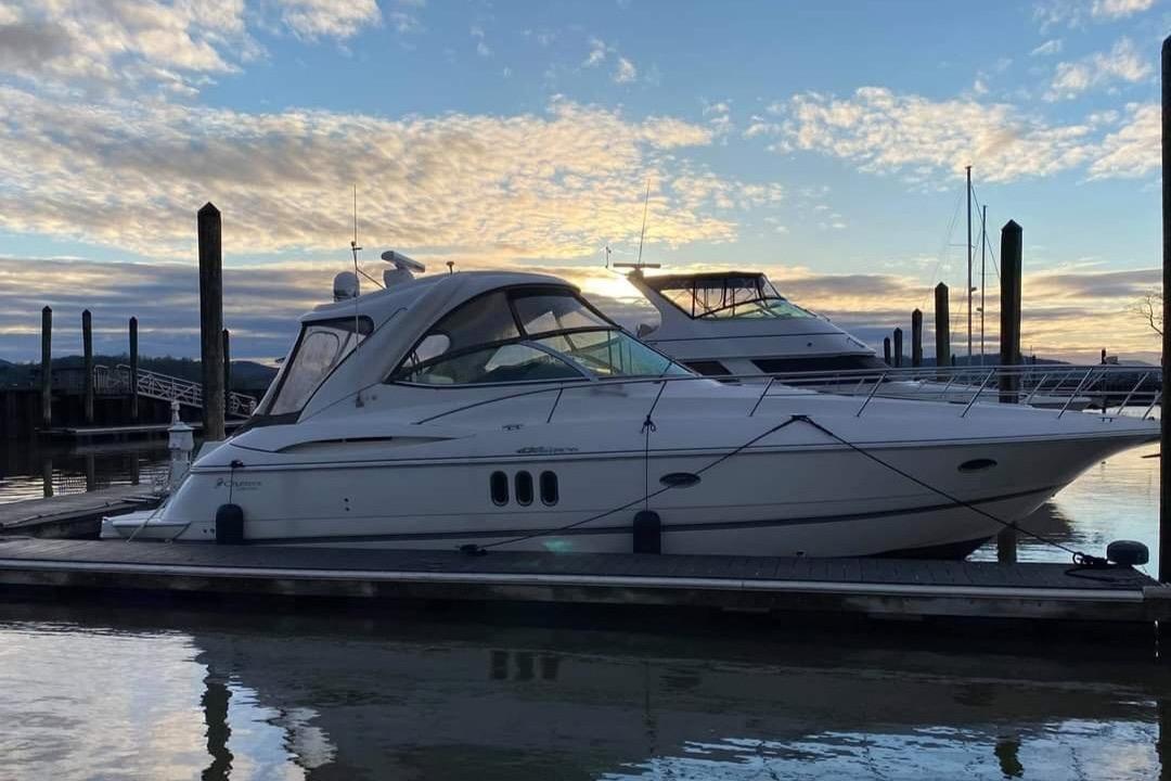 Cruisers Yachts 420 Express 2008 Cruisers Yachts 420 Express docked at sunset with scenic sky.