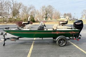 Tracker Bass Tracker Classic Limited 2026 Tracker Bass Tracker Classic Limited boat on trailer in parking lot.
