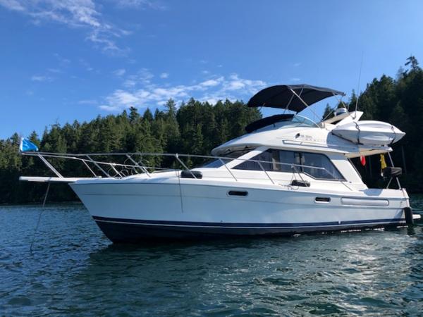 Bayliner 3388 Command Bridge Motoryacht Port profile at anchor