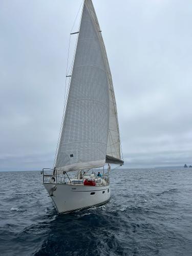 Belliure 50 Sailing yacht Belliure 50, 2013 model, navigating open sea under cloudy skies.