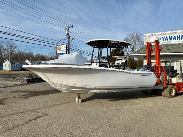 Tidewater 220 CC Adventure 2025 Tidewater 220 CC Adventure boat on forklift near Yamaha service center.