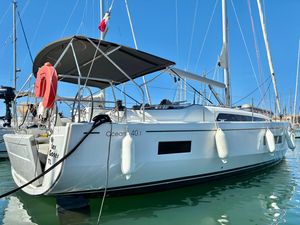Beneteau Oceanis 40.1 2021 Beneteau Oceanis 40.1 sailboat docked in marina, side view.