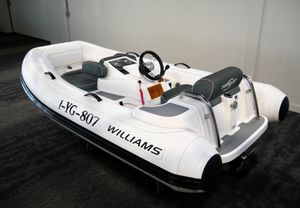 Williams Jet Tenders Turbojet 285 2014 Williams Jet Tenders Turbojet 285, white inflatable boat, indoor display.