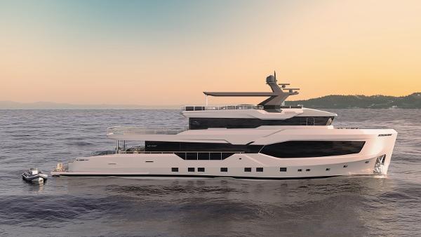 Numarine 40MXP 2025 Numarine 40MXP luxury yacht cruising at sunset.