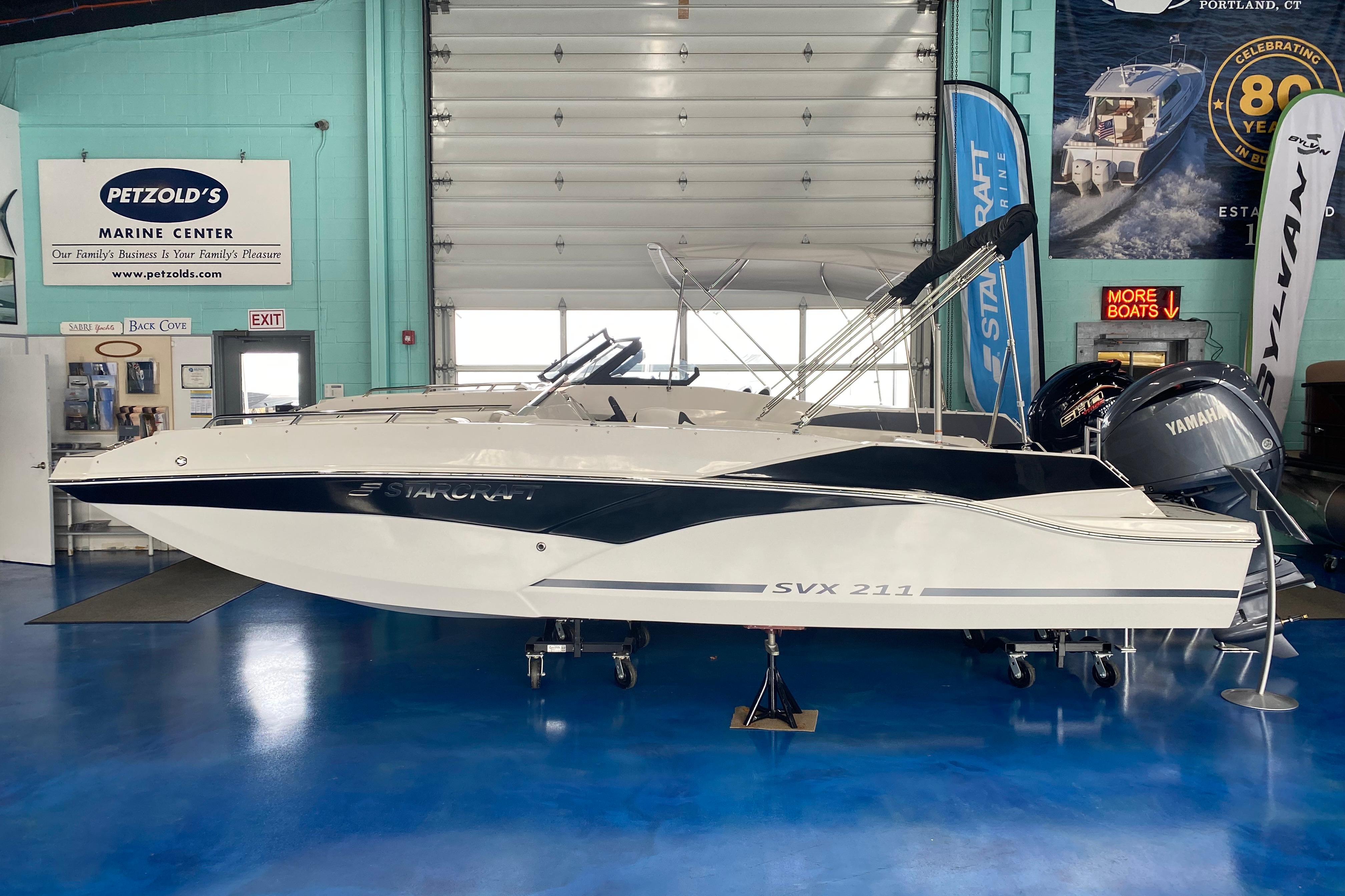 Starcraft SVX 211 OB 2025 Starcraft SVX 211 OB boat displayed at Petzold's Marine Center.