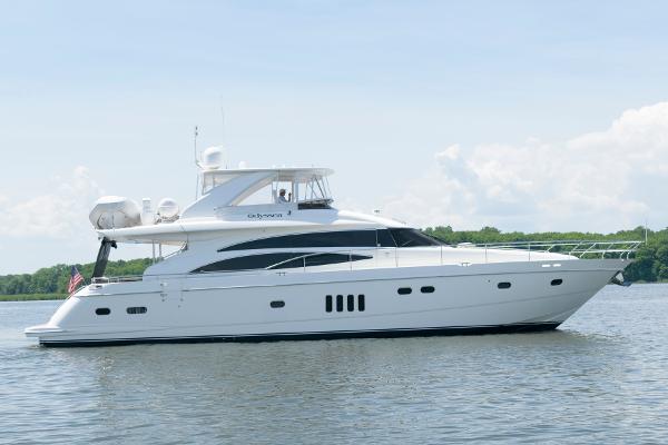 Viking Princess 70 Motor Yacht 2007 Viking Princess 70 Motor Yacht cruising on a calm lake.