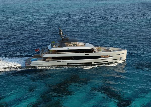 Custom Sirena Custom Sirena 2026 luxury yacht cruising on clear blue ocean waters.