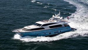 Van der Valk RAISED PILOTHOUSE Luxury Van der Valk RAISED PILOTHOUSE yacht cruising on open water, 2021 model.