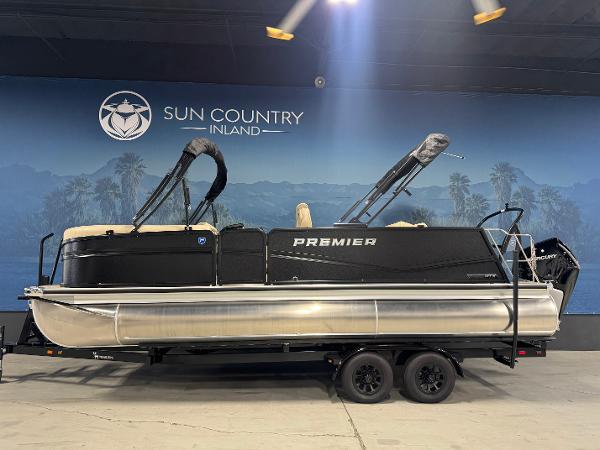Premier 230 Solaris RL 2025 Premier 230 Solaris RL pontoon boat displayed at Sun Country Inland showroom.
