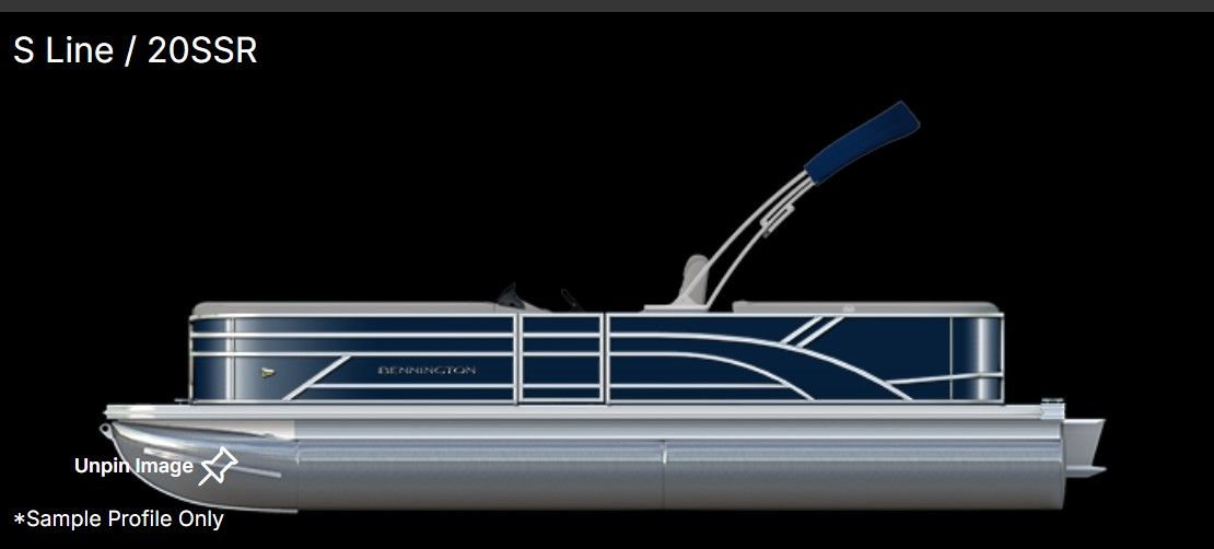 Bennington 20 SSR 2026 Bennington 20 SSR pontoon boat, sleek design, side profile, dark background.